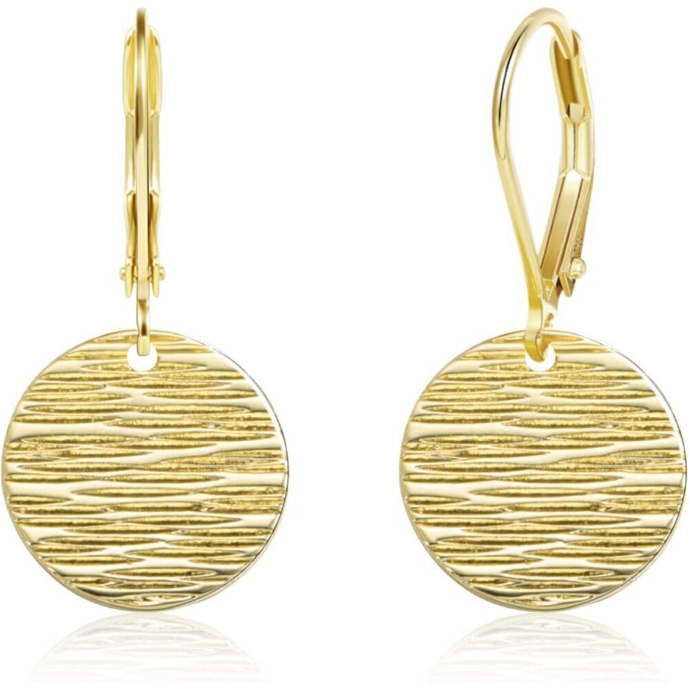 Women's Circle Coin Dangle Geometric Flat Hammered Drop Gold Earrings
